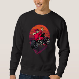 Jultomten Riding a Motorcle Retro Sunset Chri Lång Ärmad Tröja