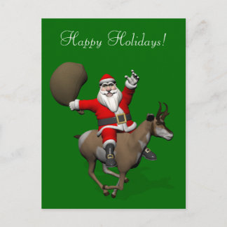 Jultomten Riding A Pronghorn Helg Vykort