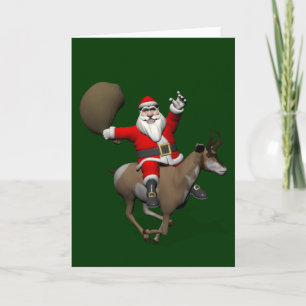 Jultomten Riding A Pronghorn Helgkort