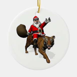 Jultomten Riding A Tiger Julgransprydnad Keramik