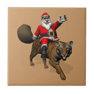 Jultomten Riding A Tiger Kakelplatta