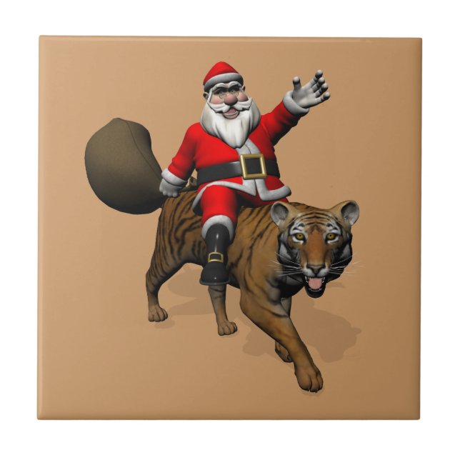 Jultomten Riding A Tiger Kakelplatta (Framsidan)