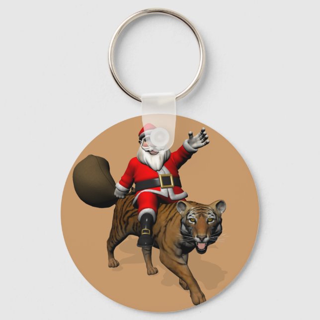 Jultomten Riding A Tiger Nyckelring (Framsida)