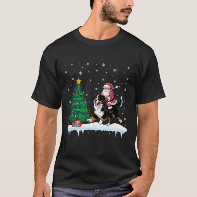 Jultomten Riding Bernese Mountain Hund Boys Girls T Shirt (Framsida)