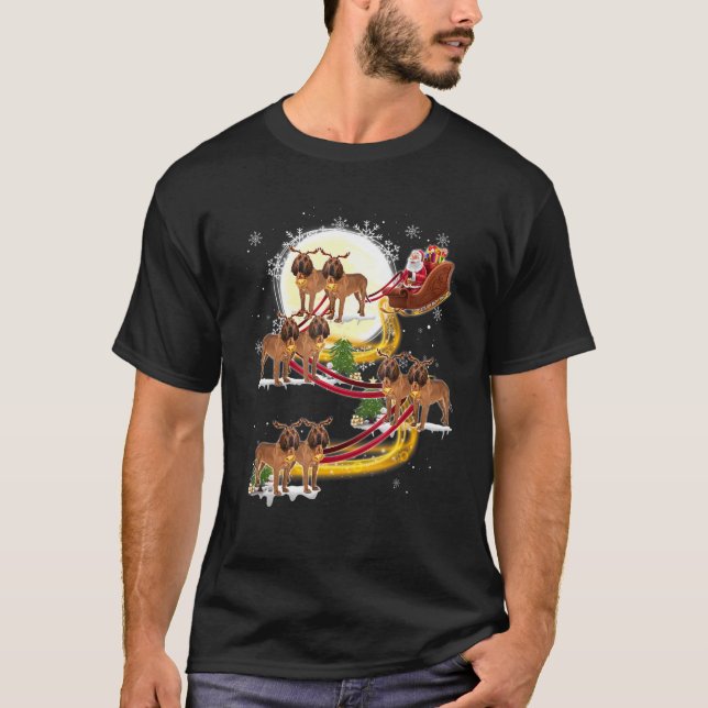 Jultomten Riding Bloodhound Hundar Julafton T Shirt (Framsida)