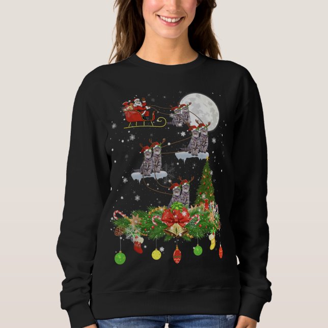 Jultomten Riding Cat Reindeer Sleigh Julafton dag T Shirt (Framsida)