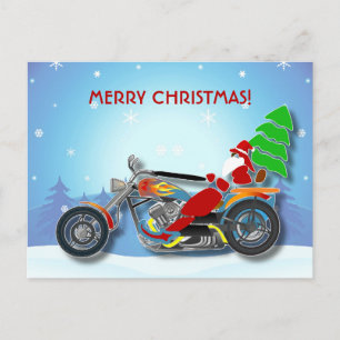 Jultomten Riding Chopper Bike med rödhatt Helg Vykort