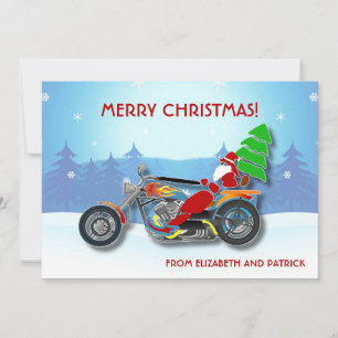 Jultomten Riding Chopper Bike med rödhatt Julkort