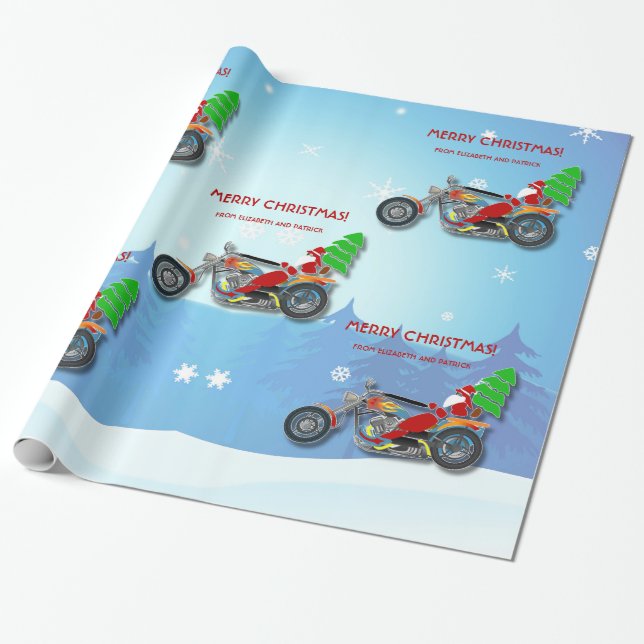 Jultomten Riding Chopper Bike med rött hatt Presentpapper (Utrullad)