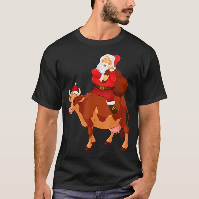 Jultomten Riding Cow jul Pajama Kids Tonåringar T Shirt (Framsida)