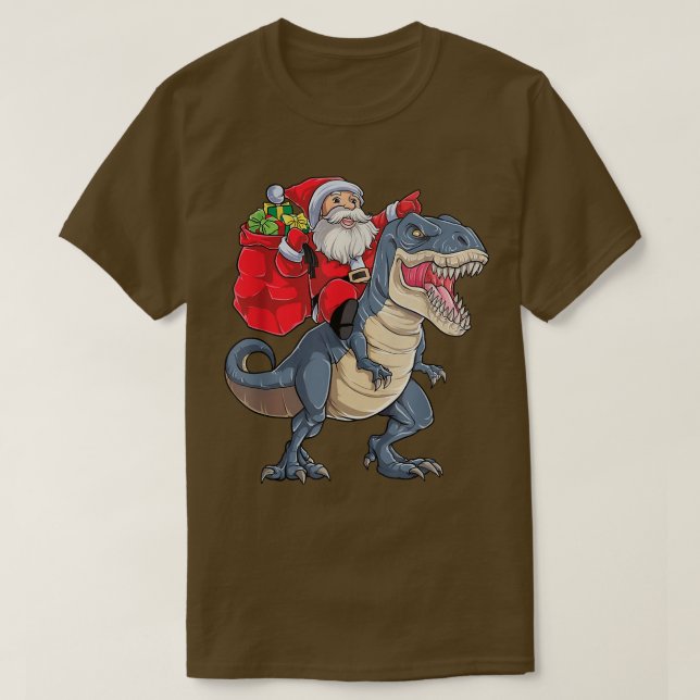 Jultomten Riding Dinosaur God jul Lycklig T Shirt (Design framsida)