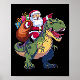 Jultomten Riding Dinosaur T-rex Boys Kids to Poster
