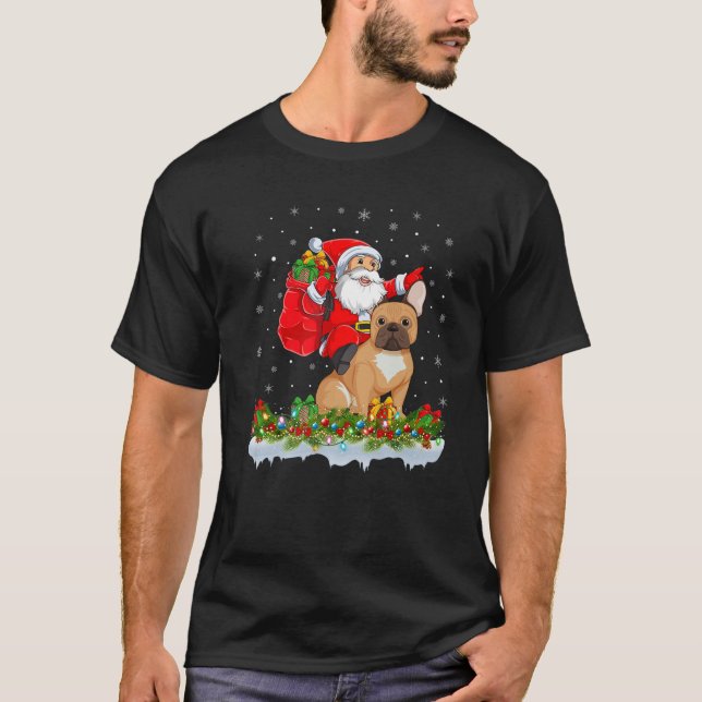 Jultomten Riding Fransk Bulldog jul T Shirt (Framsida)