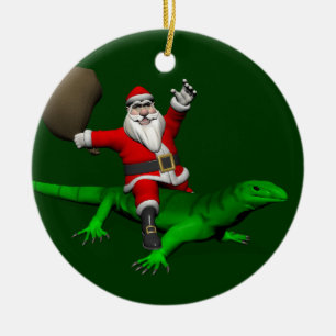 jultomten Riding Grönt Lizard Julgransprydnad Keramik