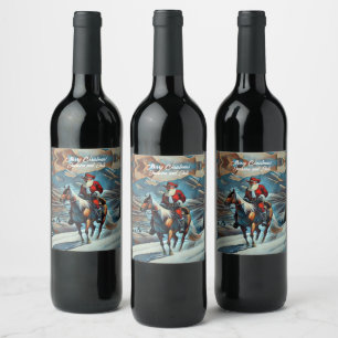 Jultomten Riding Horse Jul Vinflaska Etikett