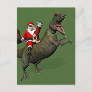 Jultomten Riding on Allosaurus Helg Vykort