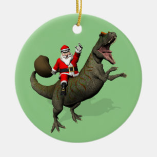 jultomten Riding on Allosaurus Julgransprydnad Keramik