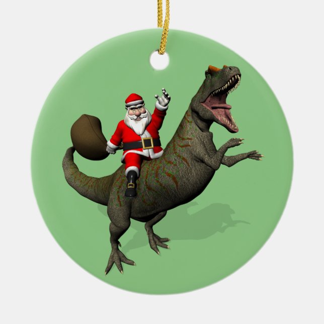 Jultomten Riding on Allosaurus Julgransprydnad Keramik (Framsidan)