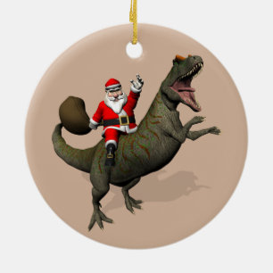 jultomten Riding on Allosaurus Julgransprydnad Keramik