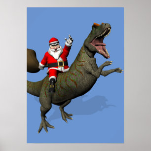 Jultomten Riding on Allosaurus Poster