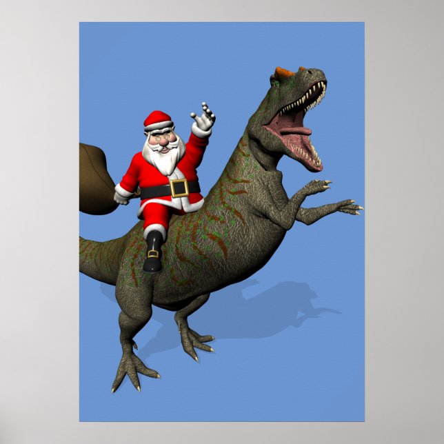Jultomten Riding on Allosaurus Poster (Framsidan)