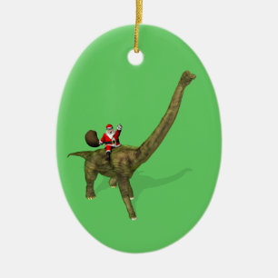 jultomten Riding on Brachiosaurus Julgransprydnad Keramik