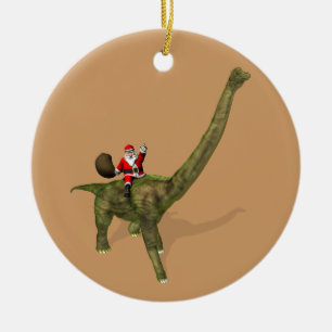 jultomten Riding on Brachiosaurus Julgransprydnad Keramik