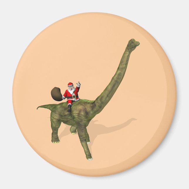 Jultomten Riding on Brachiosaurus Magnet (Framsidan)