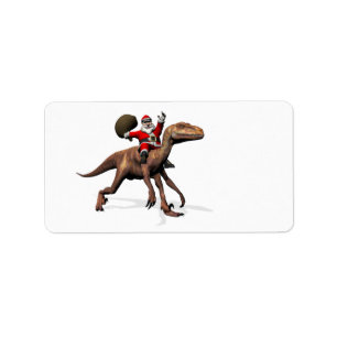 Jultomten Riding on Deinonychus Adressetikett