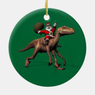 Jultomten Riding on Deinonychus Julgransprydnad Keramik