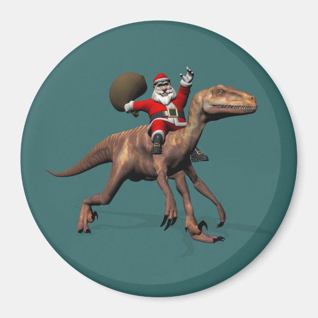 Jultomten Riding on Deinonychus Magnet (Framsidan)