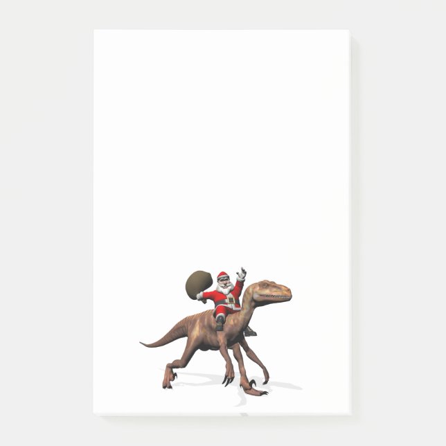 Jultomten Riding on Deinonychus Post-it Block (Framsida)