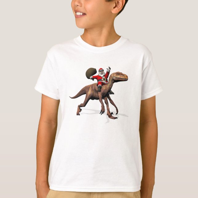 Jultomten Riding on Deinonychus Tee (Framsida)
