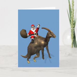Jultomten Riding on Dinosaur Helgkort