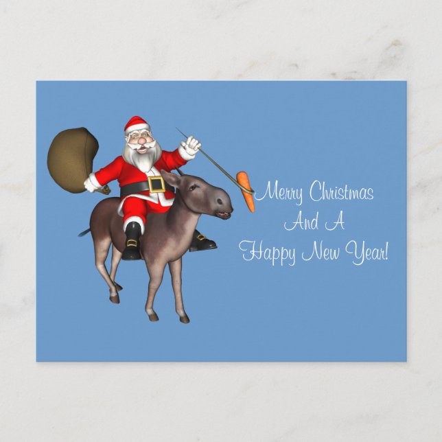 Jultomten Riding on Donkey Helg Vykort (Framsida)
