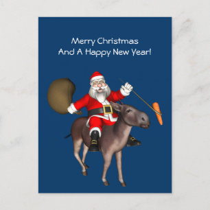 Jultomten Riding on Donkey Helg Vykort