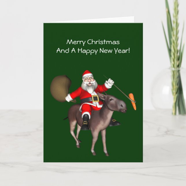 Jultomten Riding on Donkey Helgkort (Framsida)