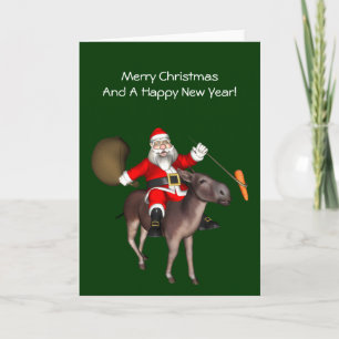 Jultomten Riding on Donkey Helgkort