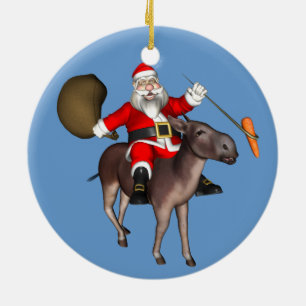 jultomten Riding on Donkey Julgransprydnad Keramik