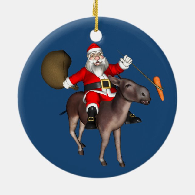 Jultomten Riding on Donkey Julgransprydnad Keramik (Baksidan)