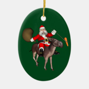 jultomten Riding on Donkey Julgransprydnad Keramik