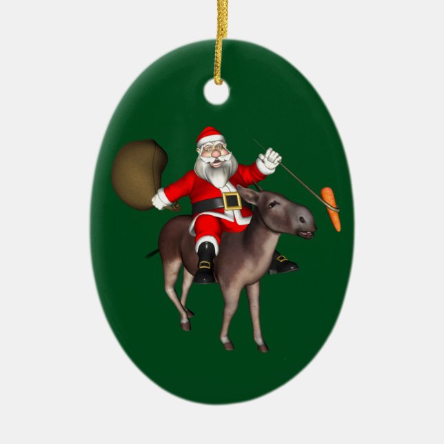 Jultomten Riding on Donkey Julgransprydnad Keramik (Framsidan)