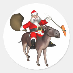 Jultomten Riding on Donkey Runt Klistermärke