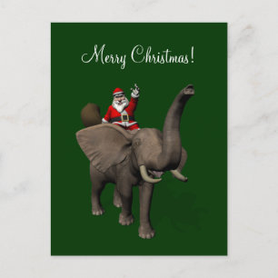 Jultomten Riding on Elephant Helg Vykort