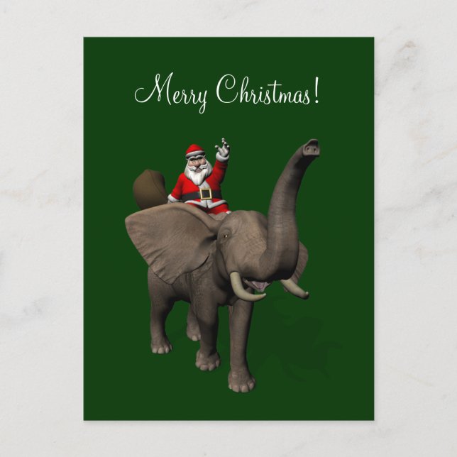 Jultomten Riding on Elephant Helg Vykort (Framsida)