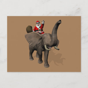 Jultomten riding on Elephant Helgdag vycard Helg Vykort