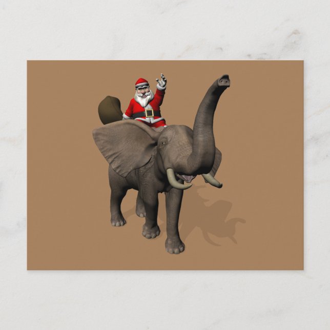 Jultomten riding on Elephant Helgdag vycard Helg Vykort (Framsida)