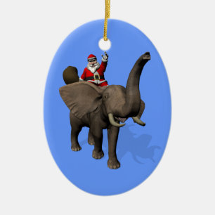 jultomten Riding on Elephant Julgransprydnad Keramik