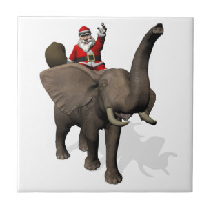 Jultomten Riding on Elephant Kakelplatta