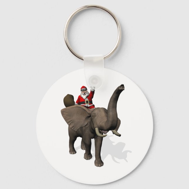 Jultomten Riding on Elephant Nyckelring (Framsida)